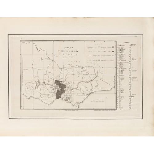 Rare, antique map of  Geological Survey of Victoria.