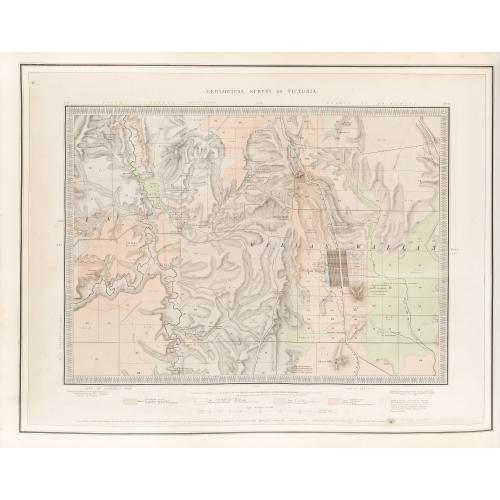 Rare, antique map of  Geological Survey of Victoria.