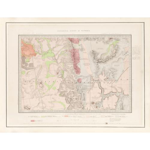 Rare, antique map of  Geological Survey of Victoria.