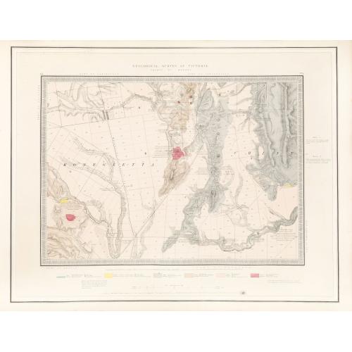 Rare, antique map of  Geological Survey of Victoria.