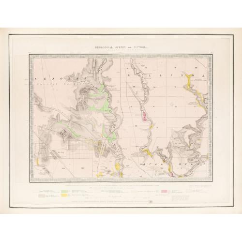 Rare, antique map of  Geological Survey of Victoria.