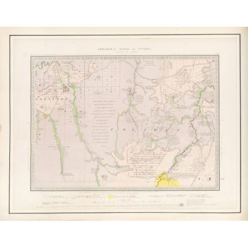 Rare, antique map of  Geological Survey of Victoria.