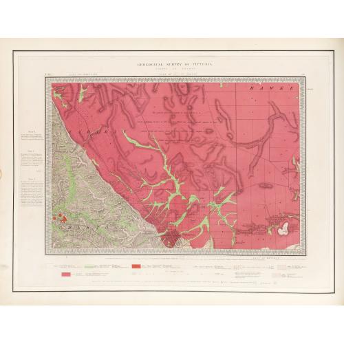 Rare, antique map of  Geological Survey of Victoria.