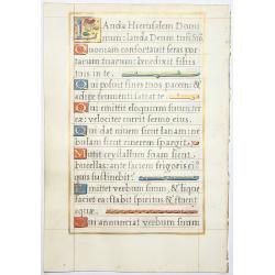 Leaf on vellum from a French manuscript Book of Hours.