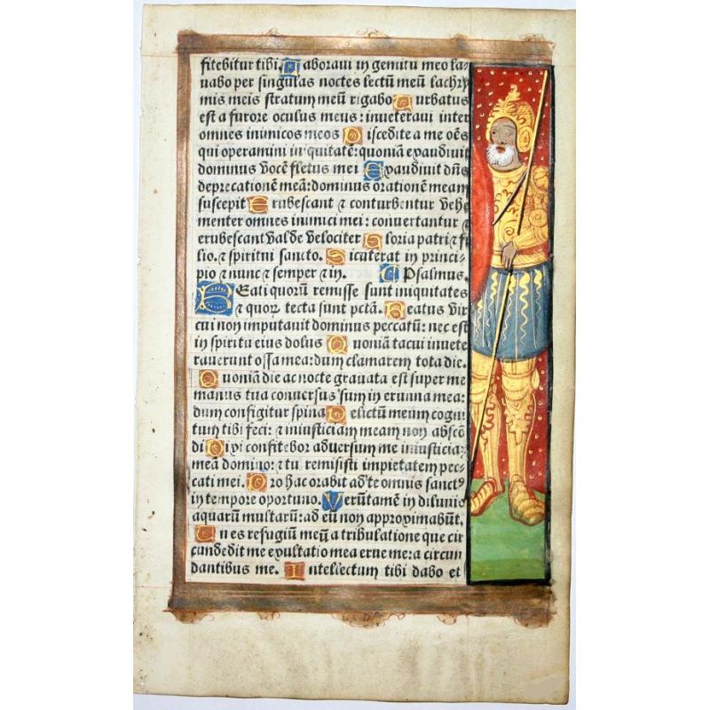 Leaf from a printed Book of Hours on vellum.