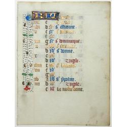 Leaf on vellum from a manuscript Book of Hours.