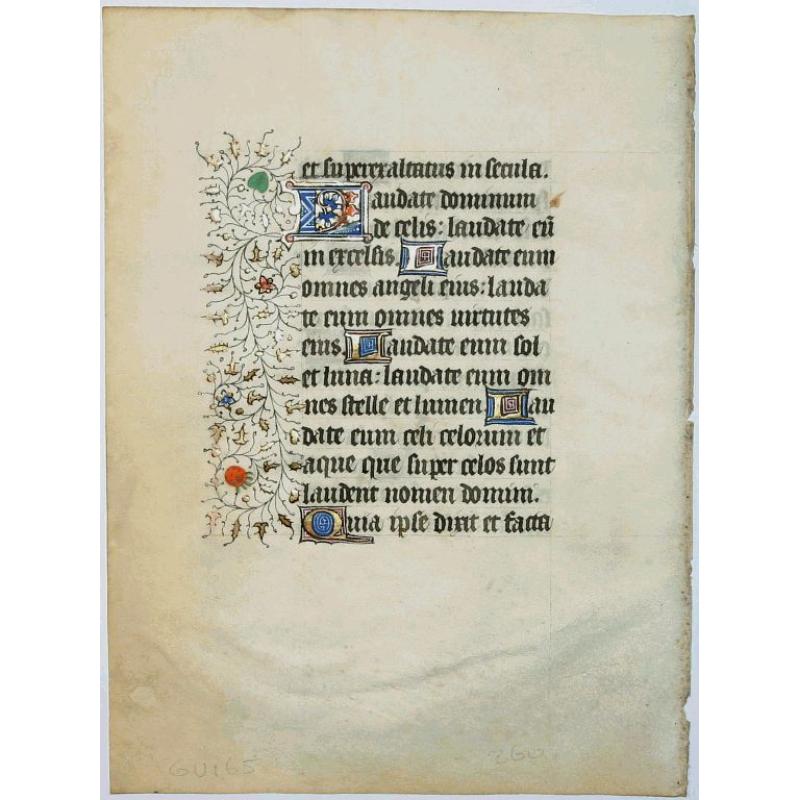 Leaf on vellum from a manuscript Book of Hours.