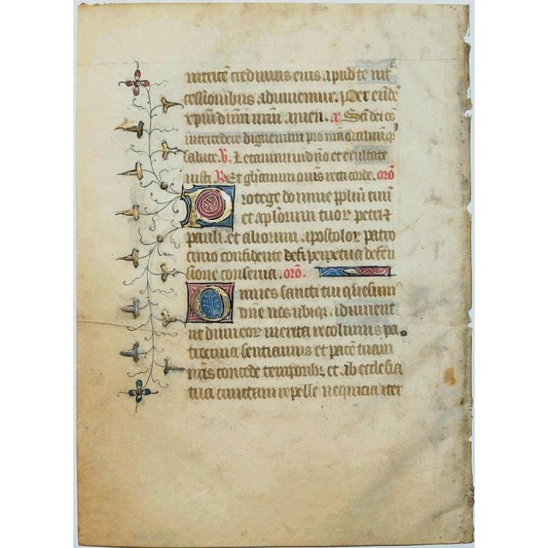 Leaf on vellum from a French manuscript Book of Hours.