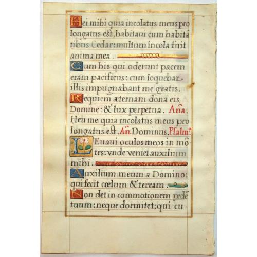 Old map image download for Leaf on vellum from a French manuscript Book of Hours.