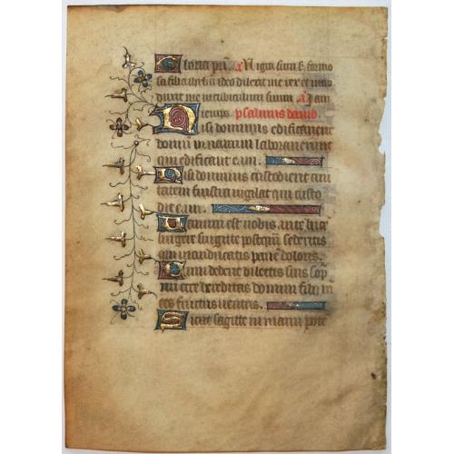 Leaf on vellum from a French manuscript Book of Hours.