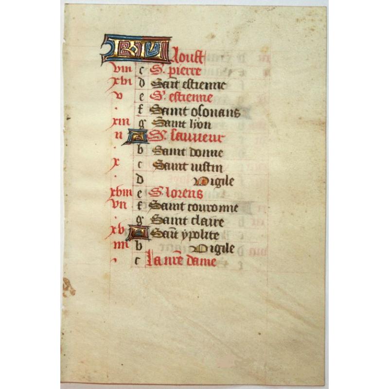 Leaf on vellum from a manuscript Book of Hours.