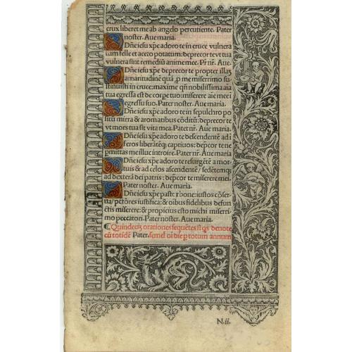 Leaf on vellum from a printed Book of Hours.