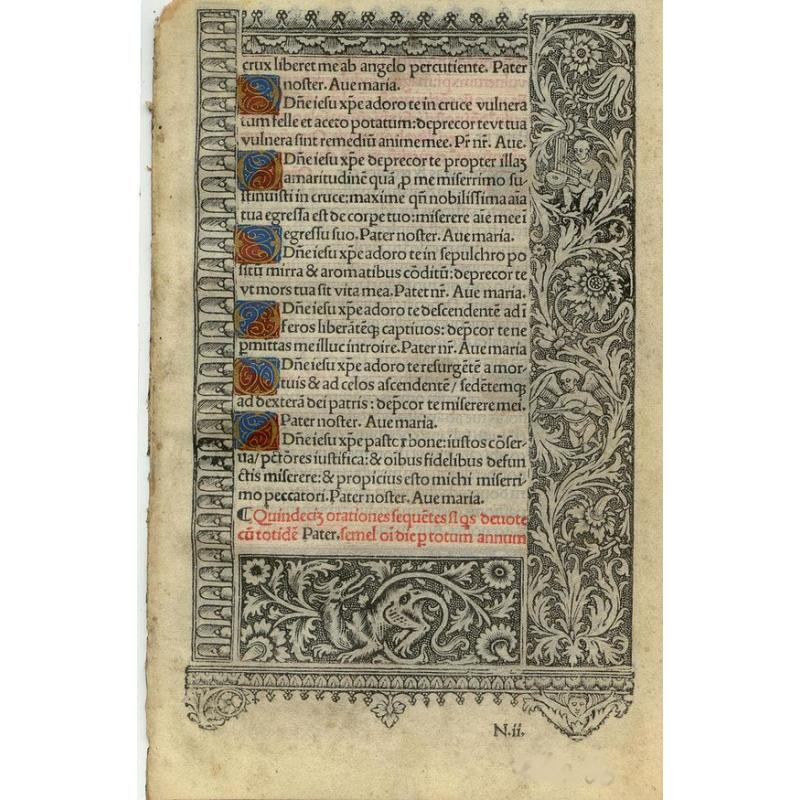 Leaf on vellum from a printed Book of Hours.