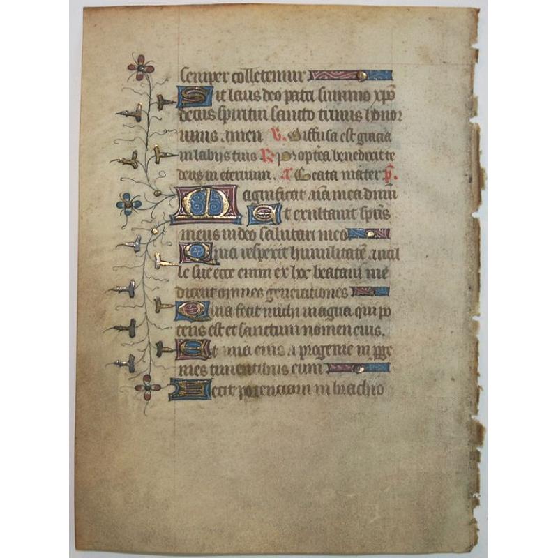 Leaf on vellum from a French manuscript Book of Hours.