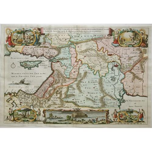 Old map image download for De Gelegentheyt van 't Paradys en 't Landt Canaan..