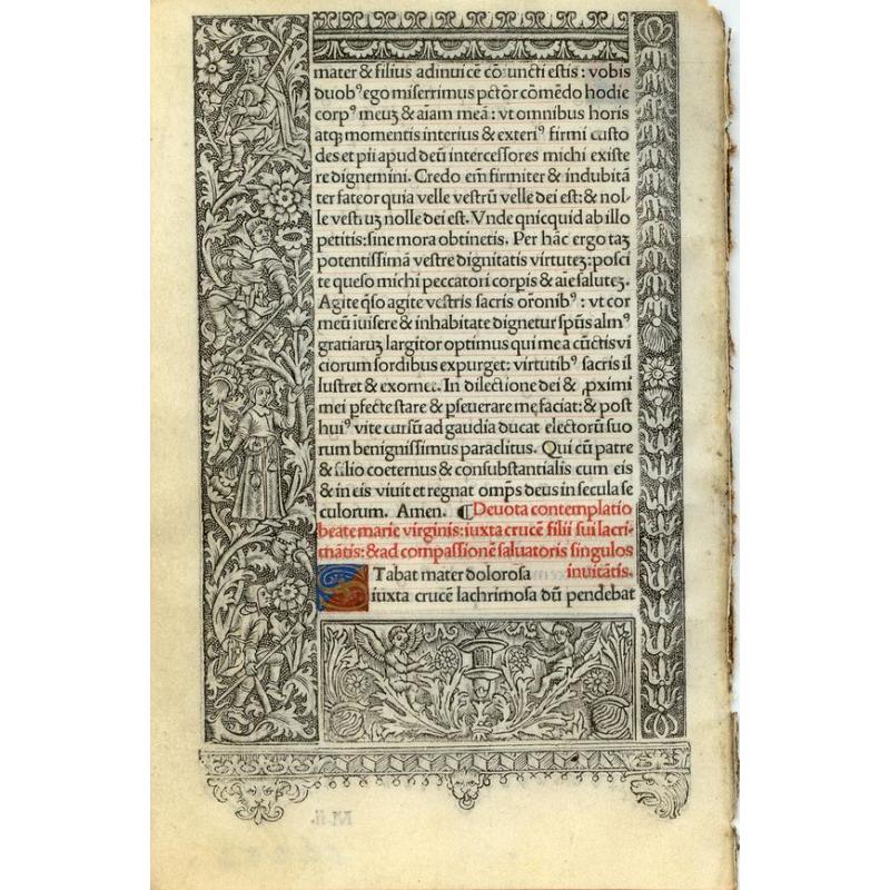Leaf on vellum from a printed Book of Hours.