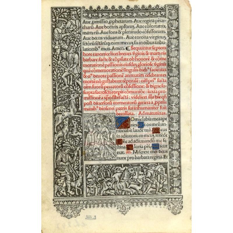 Leaf on vellum from a printed Book of Hours.