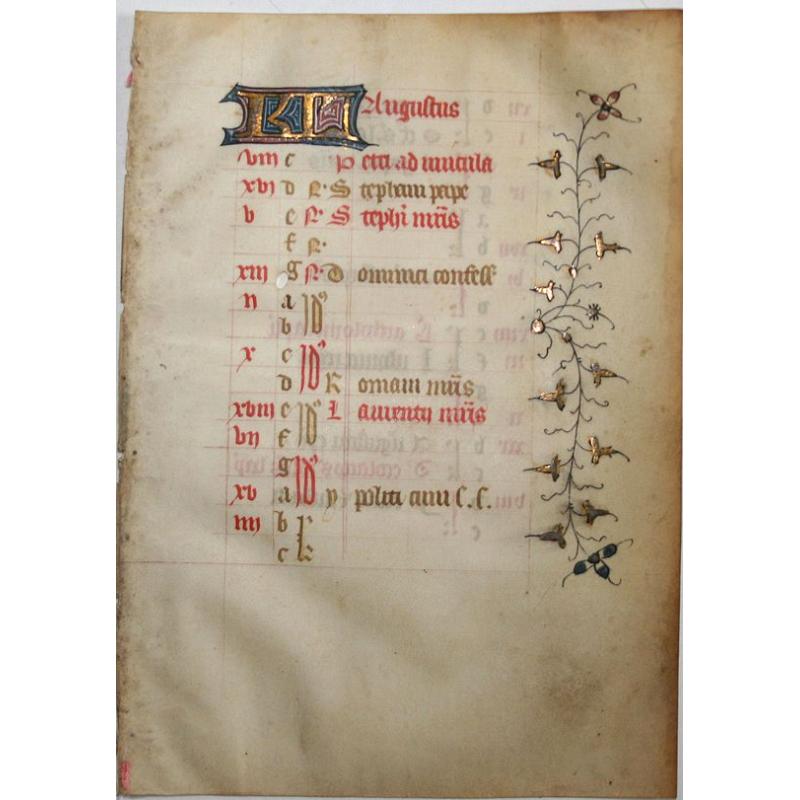 Leaf on vellum from a French manuscript Book of Hours.