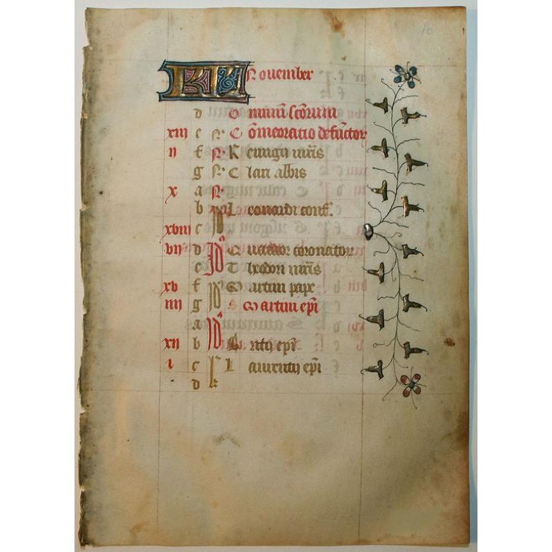 Leaf on vellum from a French manuscript Book of Hours.