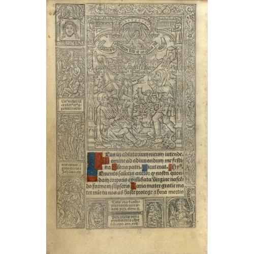 Old map image download for Leaf on vellum from a printed Book of Hours.
