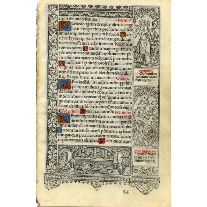 Leaf on vellum from a printed Book of Hours.