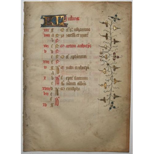 Old map image download for Leaf on vellum from a French manuscript Book of Hours.