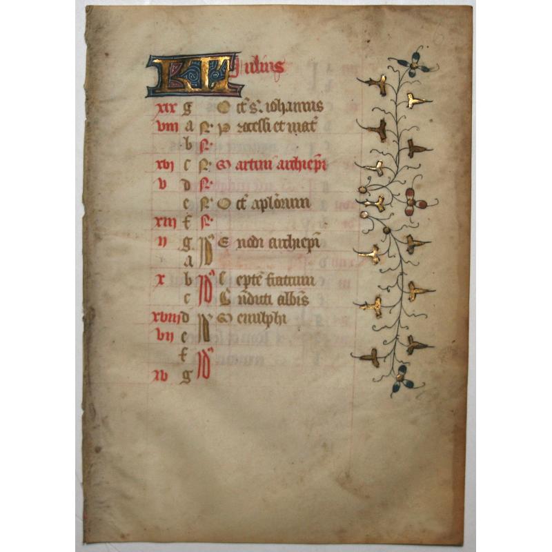 Leaf on vellum from a French manuscript Book of Hours.