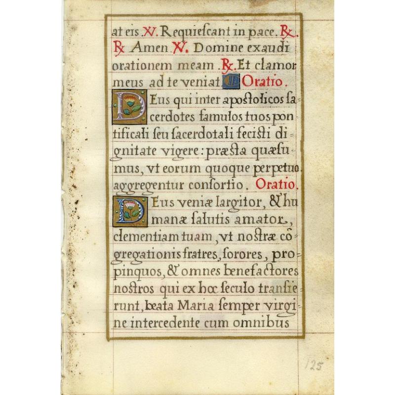 Leaf on vellum from a French manuscript Book of Hours.