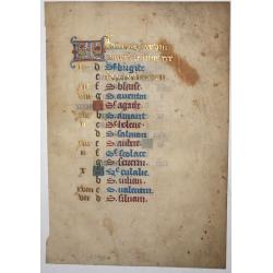 Leaf on vellum from a French manuscript Book of Hours.