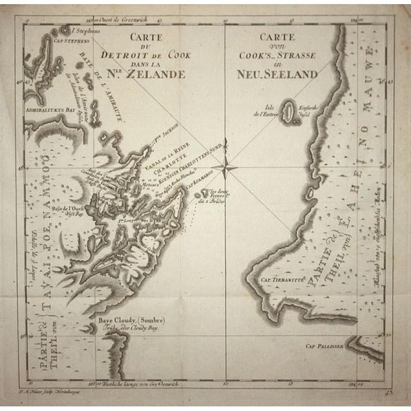 Carte du detroit de Cook dans la N.le Zelande