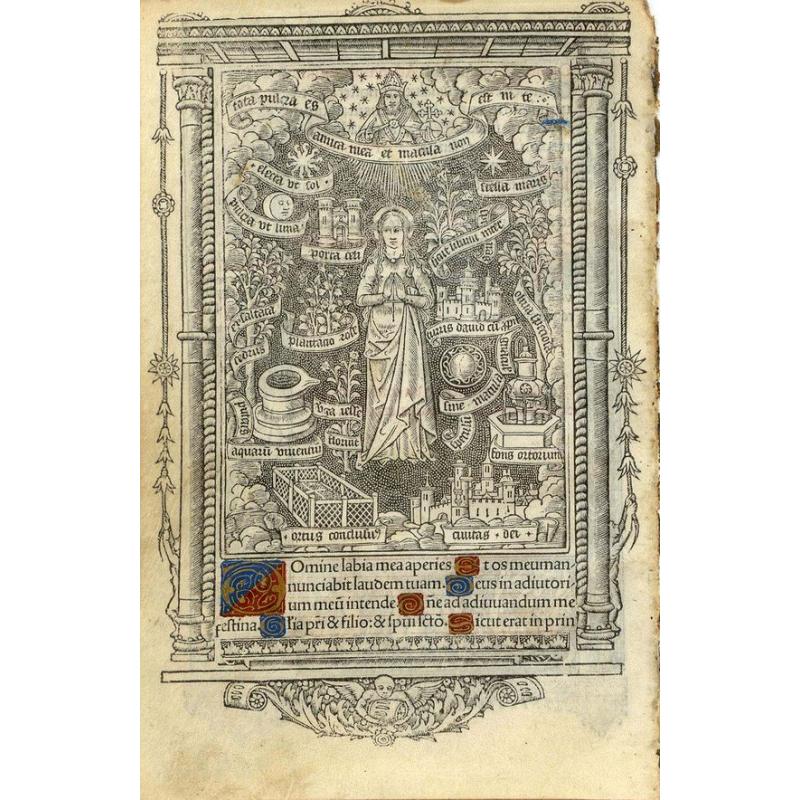 Leaf on vellum from a printed Book of Hours.