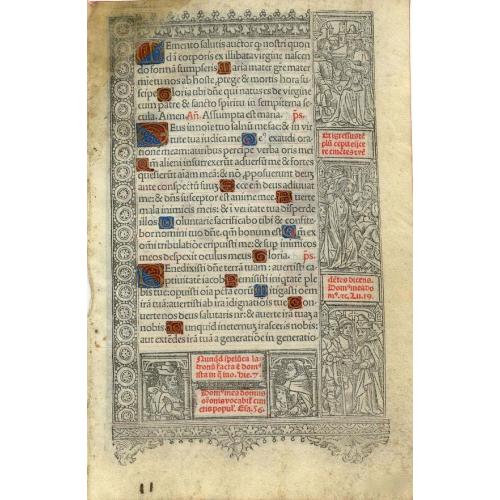 Old map image download for Leaf on vellum from a printed Book of Hours.