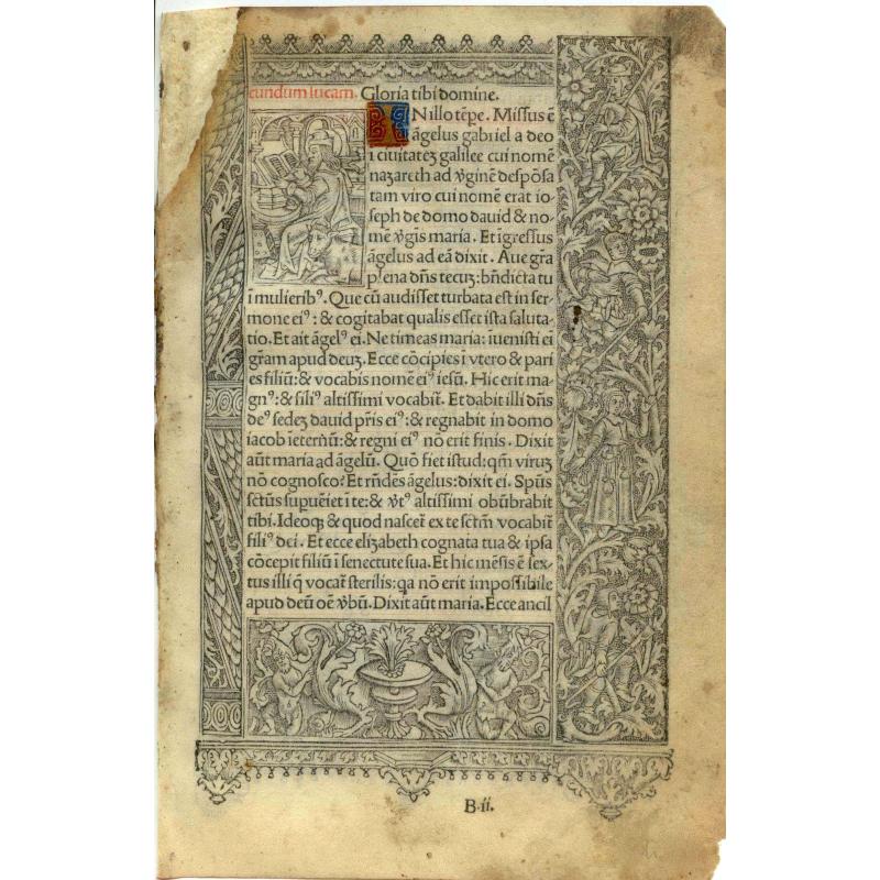Leaf on vellum from a printed Book of Hours.