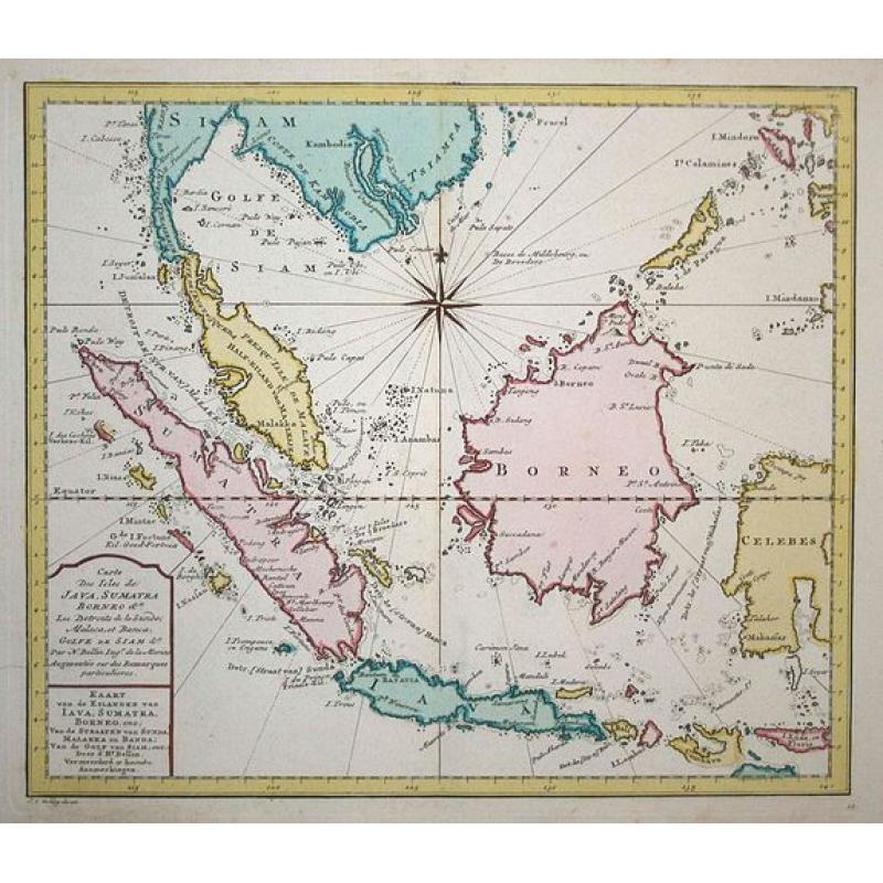 Carte des Isles de Java, Sumatra Borneo &a. Les Detroits de la Sunde, Malaca, et Banca, Golfe de Siam &c. Orbis terrarum