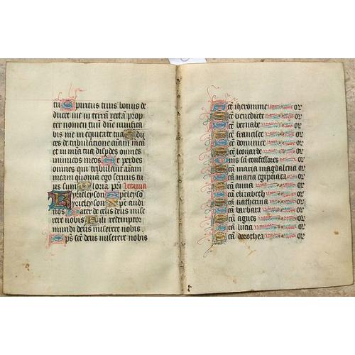 Double-leaf on vellum from a manuscript Book of Hours.