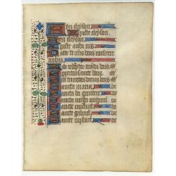 Leaf on vellum from a manuscript Book of Hours.