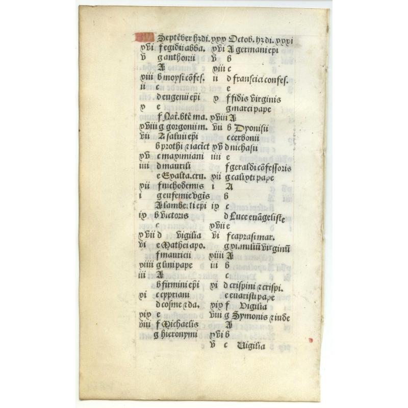 Leaf from a printed Book of Hours on vellum.