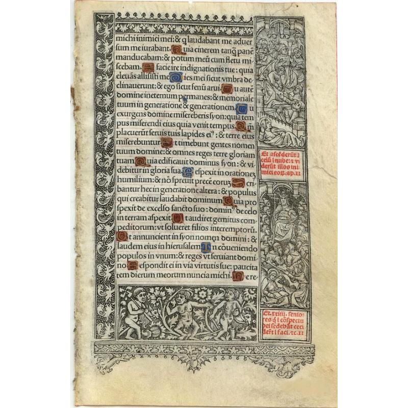 Leaf on vellum from a printed Book of Hours.