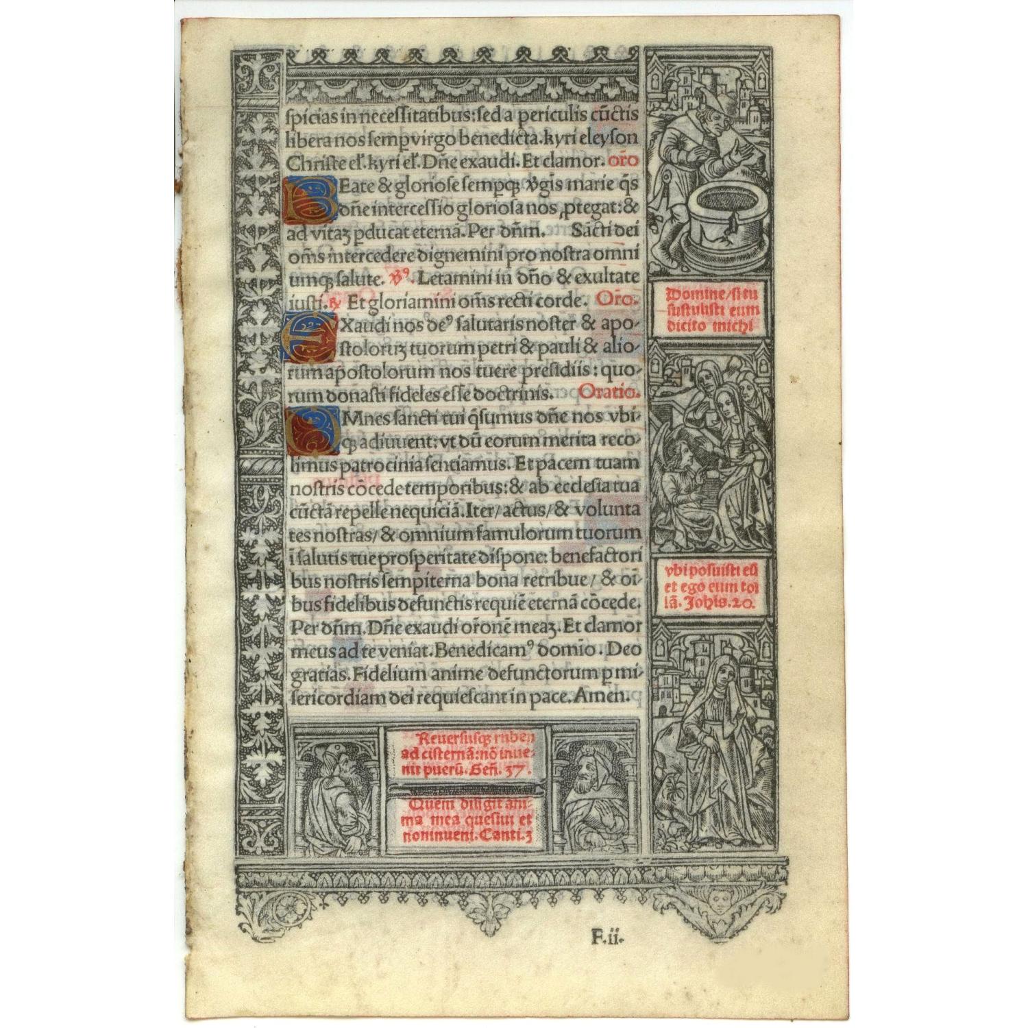 Leaf on vellum from a printed Book of Hours.