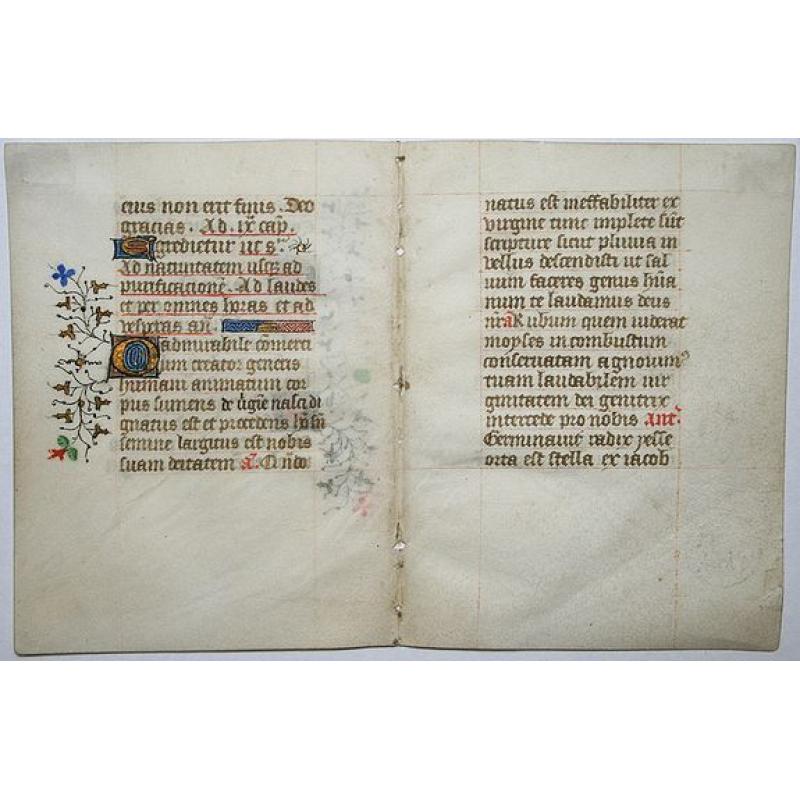 Bifolio leaf on vellum from a manuscript Book of Hours.