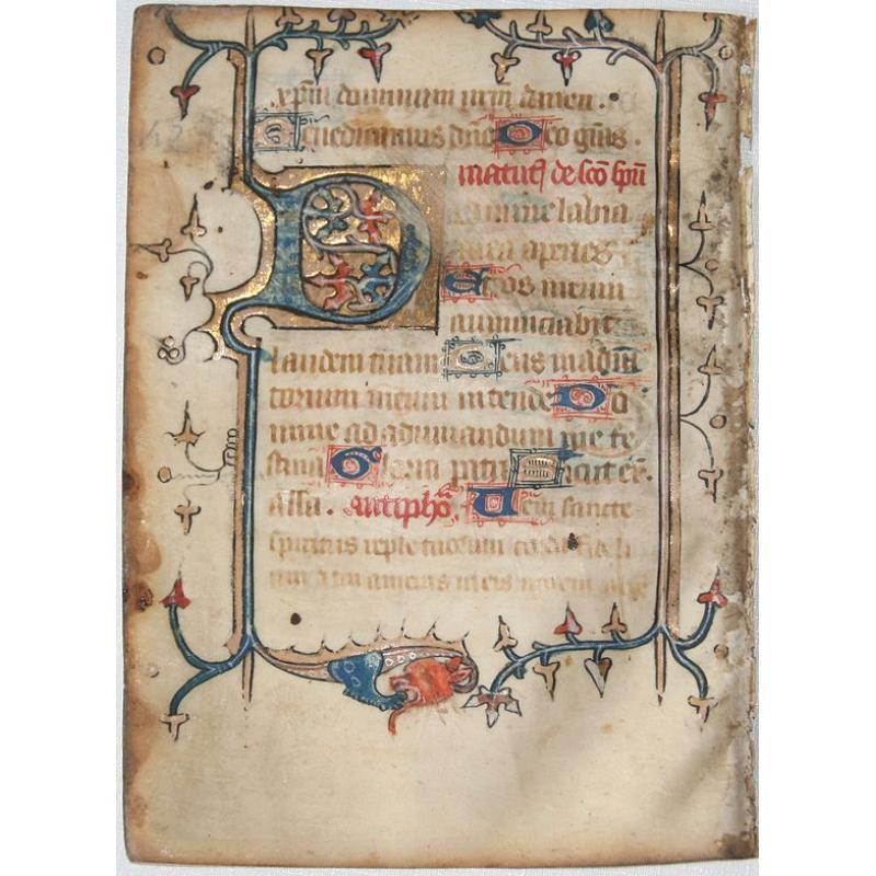 Leaf on vellum from a manuscript Book of Hours.