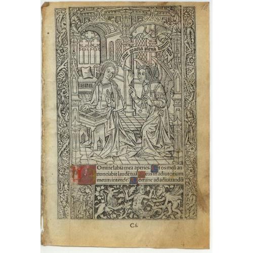 Leaf on vellum from a printed Book of Hours.
