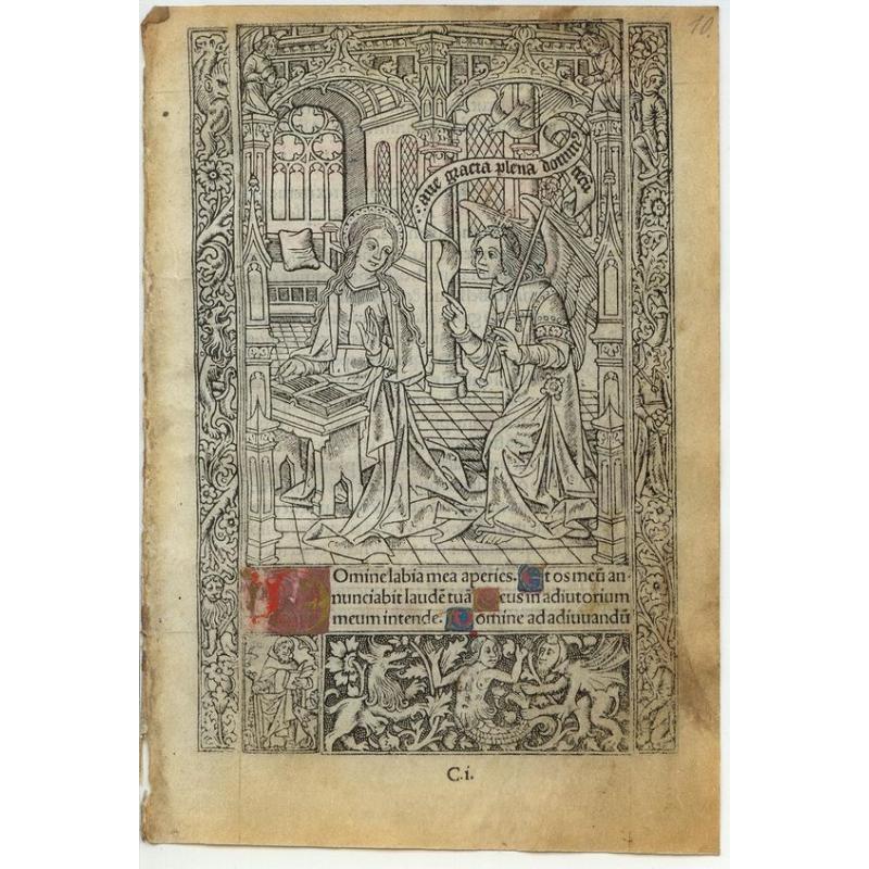 Leaf on vellum from a printed Book of Hours.