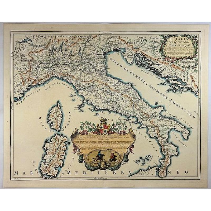 L'Italia con le Sue Poste e Strade Principali.
