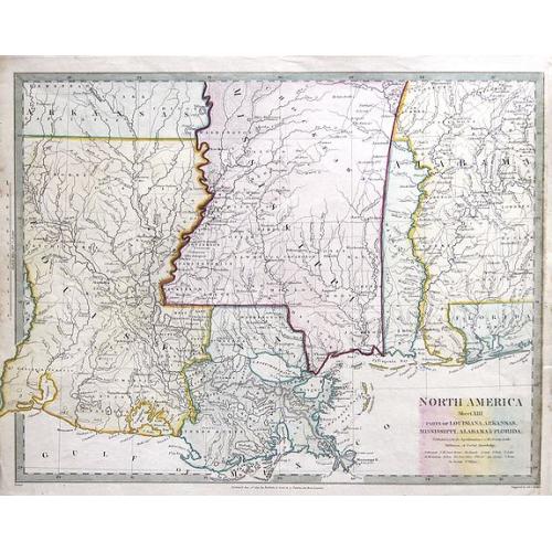 Old map image download for North America Sheet XIII Parts of Louisiana, Arkansas, Mississippi, Alabama und Florida.