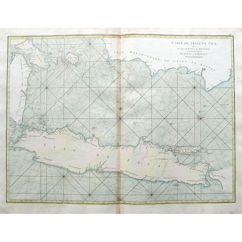 Carte de l'isle de Java avec les isles de Banca, de Billiton, et une partie de celles de Sumatra et de Borneo.