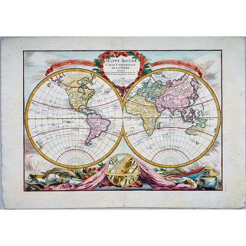 Old map image download for Mappe Monde Carte Universelle de la Terre Dressee sur les Nouvelles Observations de Mrs de l'Academie Royale des Sciences.