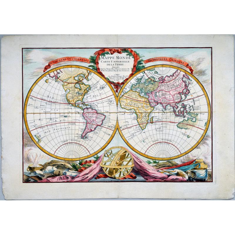 Mappe Monde Carte Universelle de la Terre Dressee sur les Nouvelles Observations de Mrs de l'Academie Royale des Sciences.