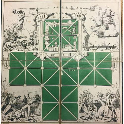 Rare, antique map of The Crimean war's (1853-1856) set: map, game's board and 10 humorous prints.