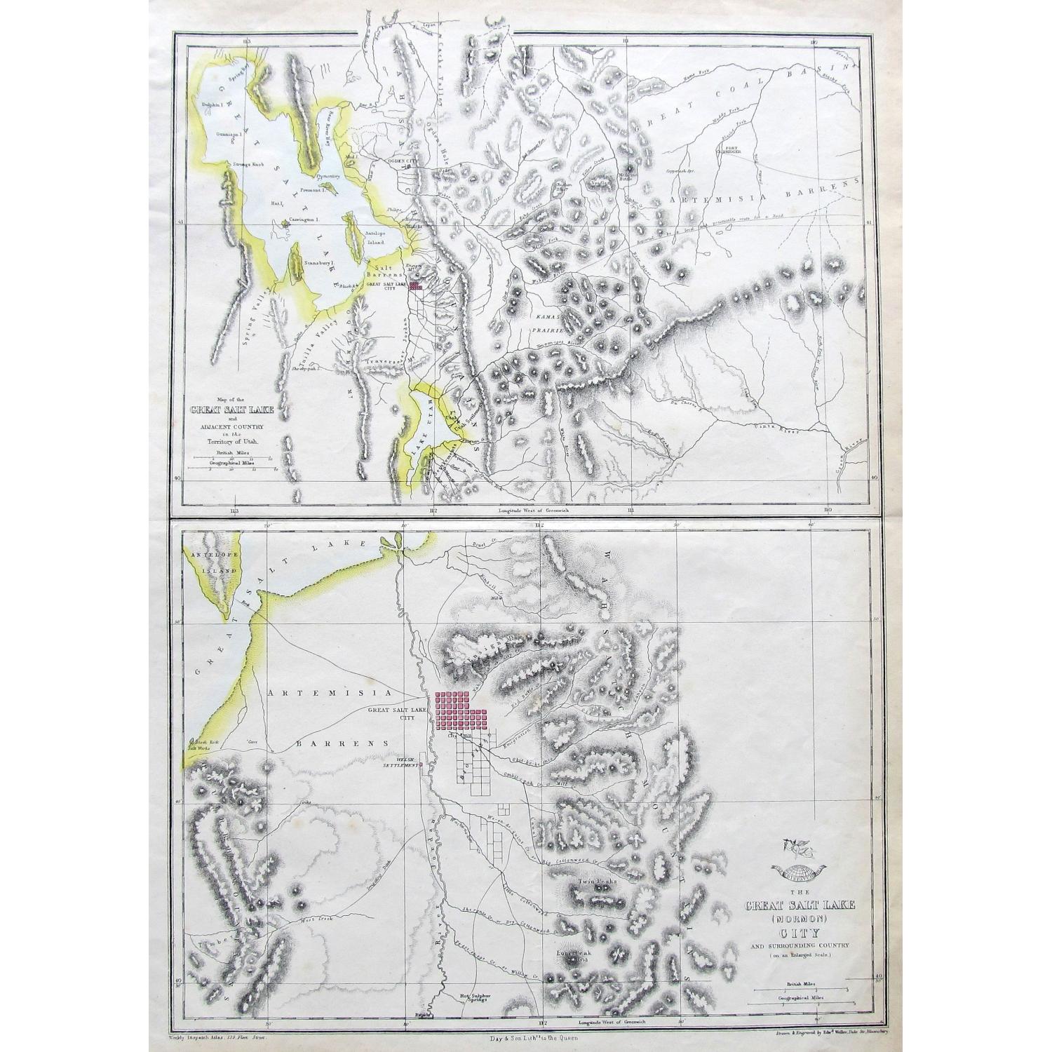 Map of the Great Salt Lake; The Great Salt Lake (Mormon) City;